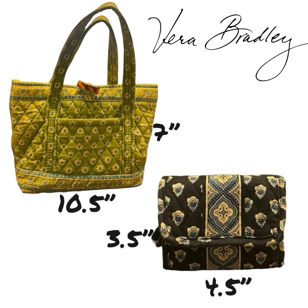 Vera Bradley Small Tote Purse & Wallet Green Apple Daisy Nantucket Navy RETIRED